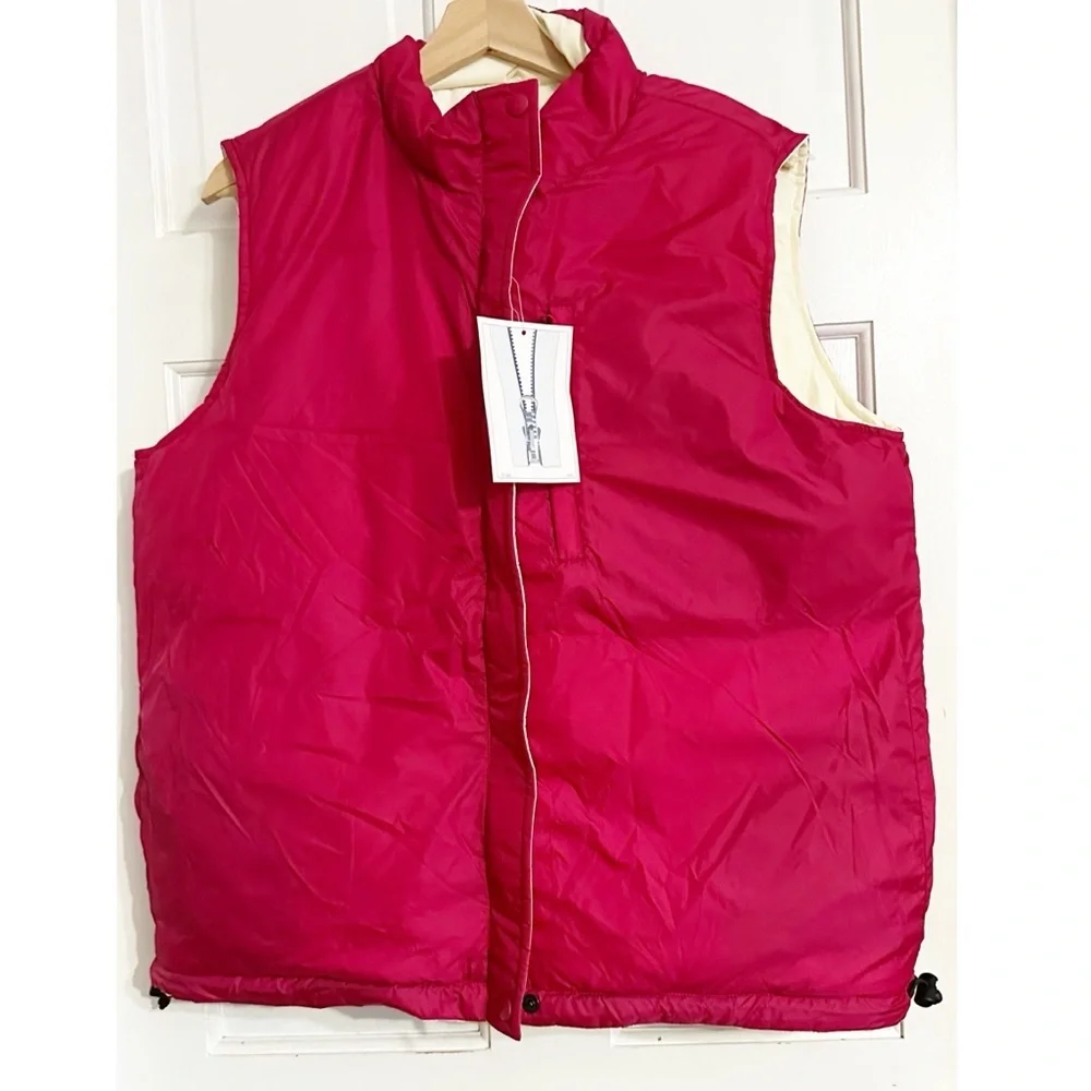 Land End’s Reversible Puff Vest Cream/Pink NWT Sz L - Picture 5 of 7